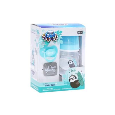 Newborn Gift Set + Anti-colic Bottle 0+m - 120 Ml + Silicone Soother 0-6m+ Soother Holder- Blue