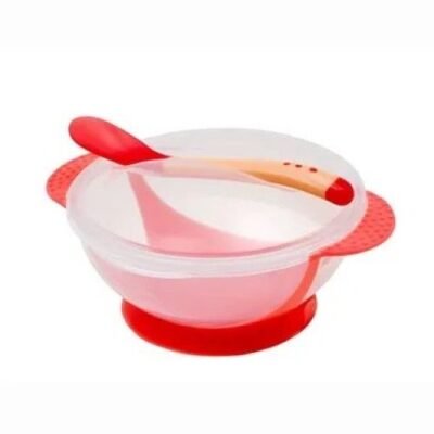 Bowl With Color Changing Soft Spoon - Red