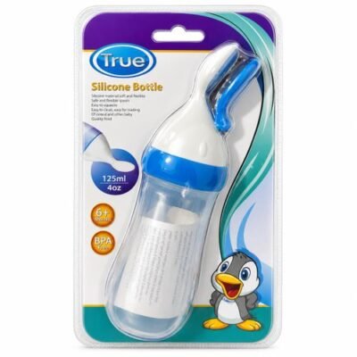 Silicone Feeding Bottle With Spoon 125ml - BPA Free - Blue