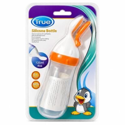 Silicone Feeding Bottle With Spoon 125ml - BPA Free - Orange